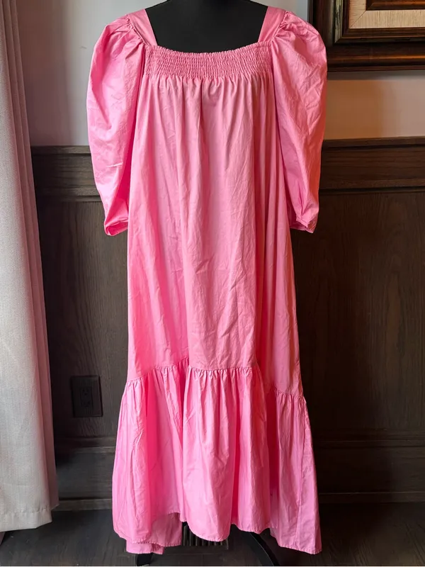H&M Pink Puff-Sleeve High-Low Maxi Dress large - Image 5