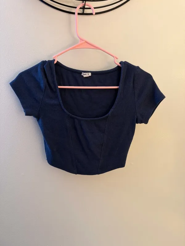 Garage Navy Scoop Neck Cropped Tee - Image 2