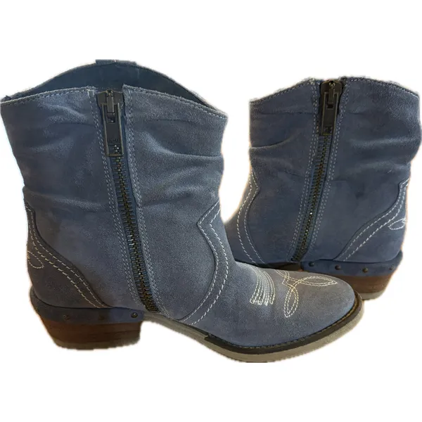 Sundance‎ Womens Western Ankle Boots Blue Suede Embroidered Side Zip 7.5 - Image 7