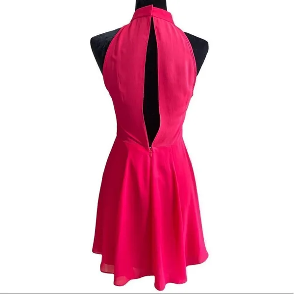 BCBGeneration Rouge Red Pink Ruffle Sleeveless Open Back Chiffon Halter Dress 4 - Image 7