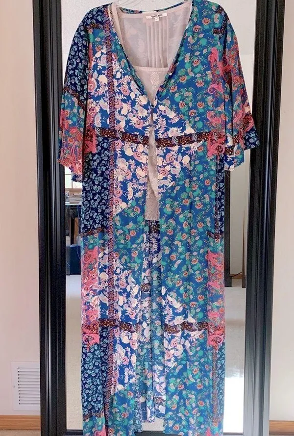 Long Kimono Mixed Print Blue Size XL - Image 2