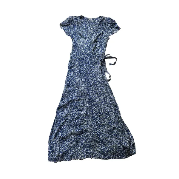 FREE PEOPLE Gorgeous Jess Wrap Maxi Dress Size Small Blue Black Leopard Print - Image 2