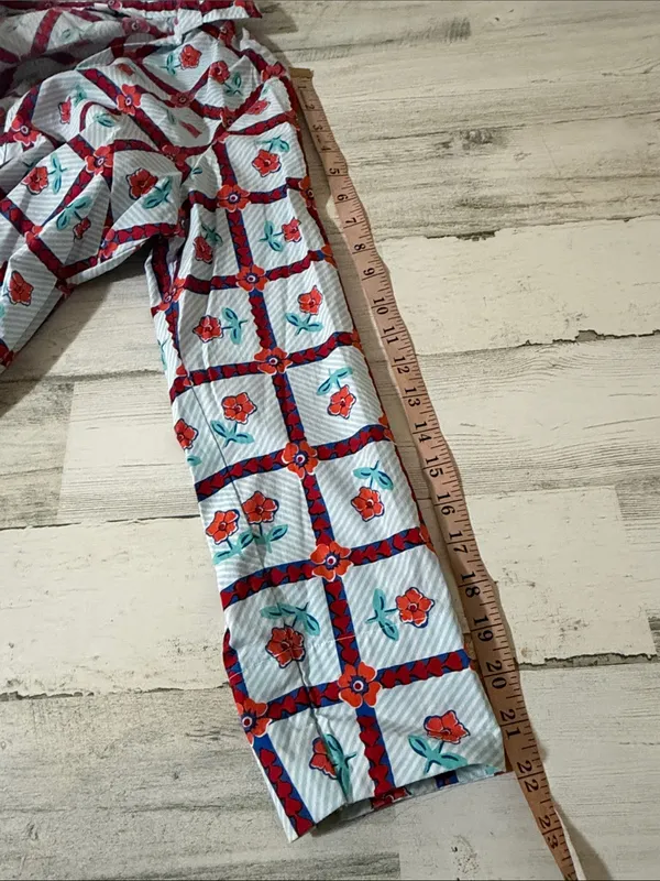 Livro Floral Grid Cotton Tunic Dress in Blue and Orange and Red - Image 9