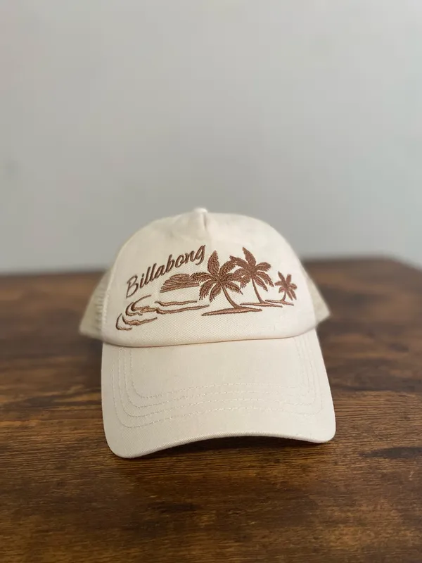 Billabong Cream Trucker Hat with Brown Palm Embroidery - Image 2