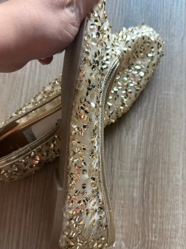 Gold‎ Sequin Embellished Women's Flats Gold Size 8.5 - Image 3