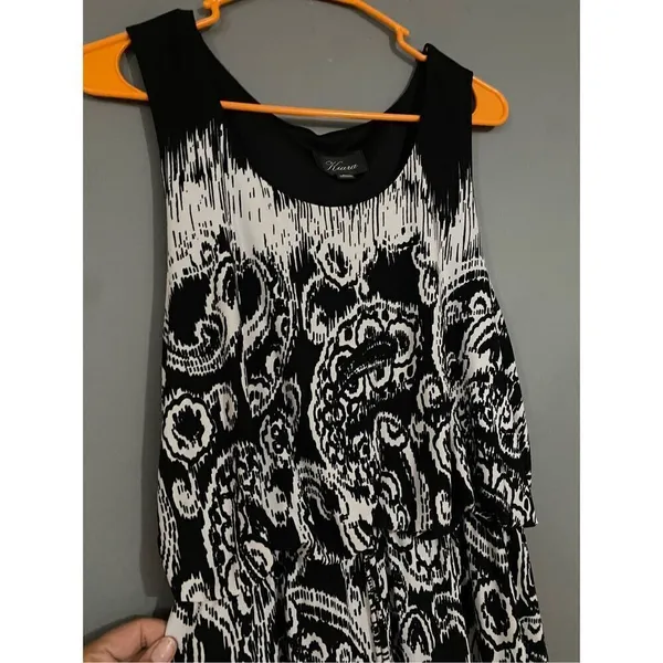 Kiara Black White Paisley Print Sleeveless Maxi Dress Faux Tie Size Large - Image 3