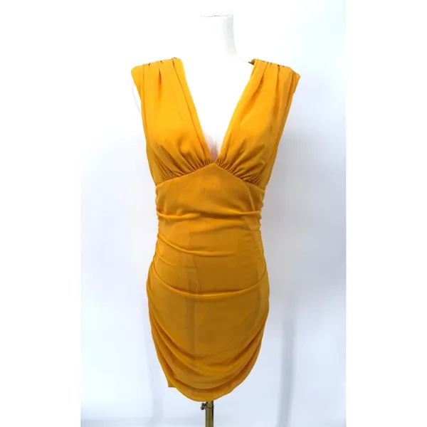 New! Amanda Uprichard Marigold Ruched Deep V‎ Mini Dress Size Small - Image 3
