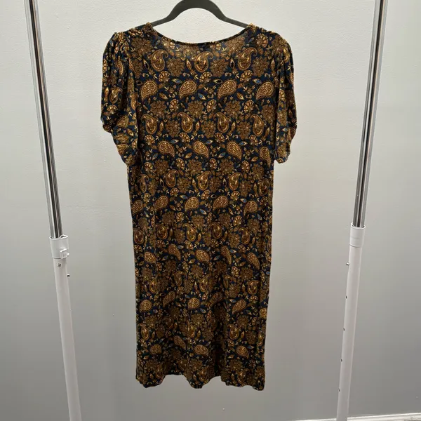 Boden Navy Harvest Gold Paisley Terrace Knot Sleeve Jersey Mini Dress - Image 6