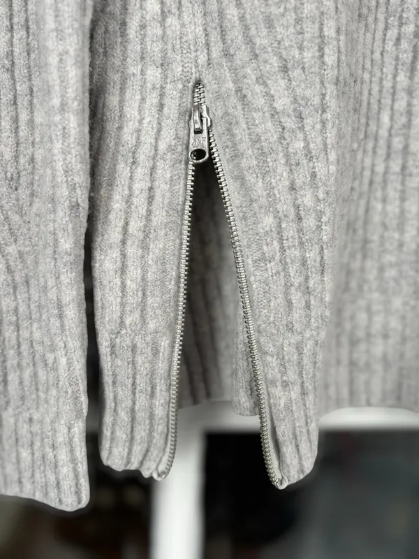 Abercrombie & Fitch Women's Small Oatmeal Wool Blend Mockneck Sweater Dual Zip - Image 7