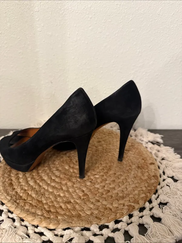Gucci Black Suede‎ Peep Toe Platform Stiletto Pumps Heels Size 37 - Image 14