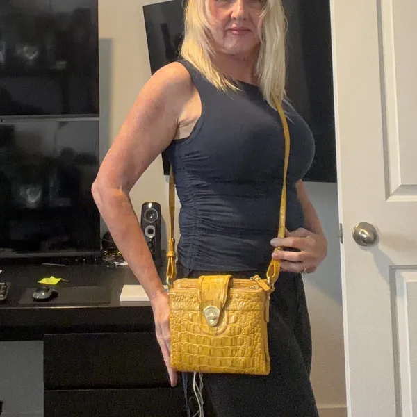 Brahmin Yellow Croc Embossed Crossbody Zip Top Turn Lock Gold Hardware - Image 3