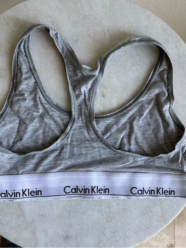 Calvin Klein Gray Racerback Bralette with White Logo Band - Image 2