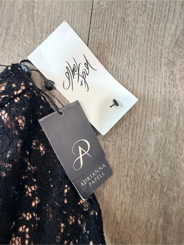 Adrianna Papell Navy Lace Maxi Skirt with Nude Underlay - Image 8