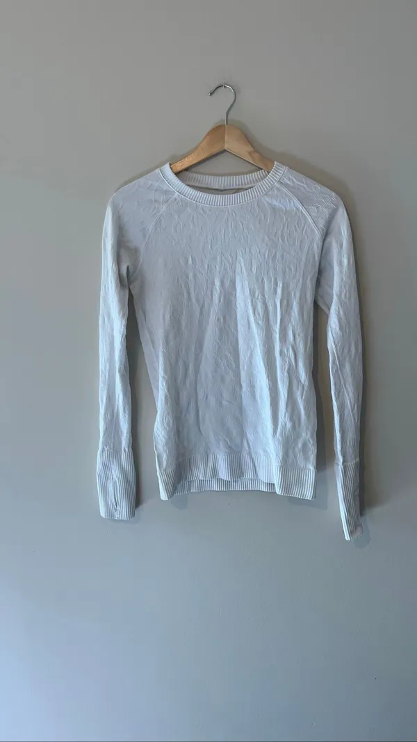 Lululemon White Rest Less Pullover Floral Jacquard Thumbhole Long Sleeve Top Siz - Image 2