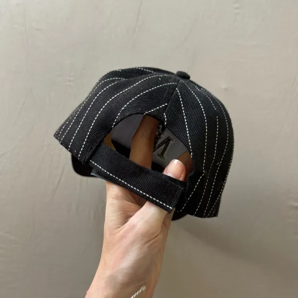 Embroidered Pinstriped New York Cap Black - Image 4