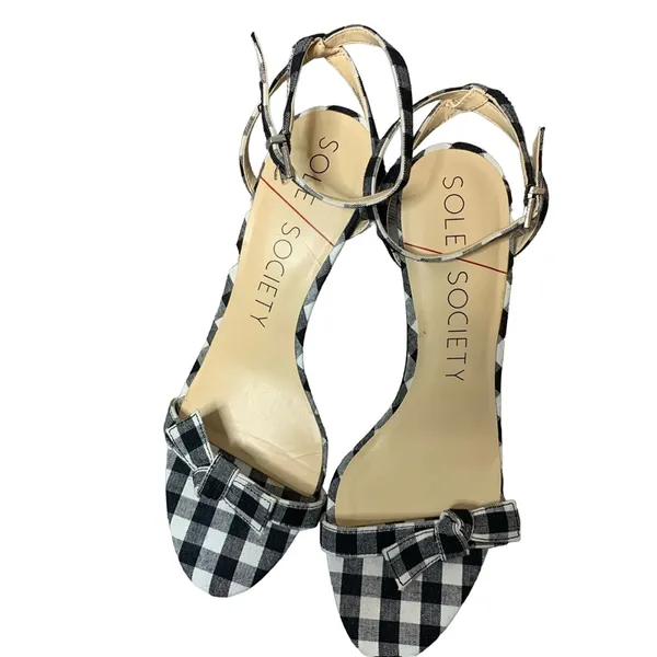 Sole Society Avrilie gingham‎ knot strappy heels - Image 3