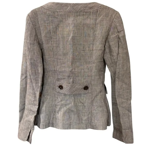 Vintage 90s MaxMara 100% Linen Blazer Sz 2 Made in Italy Brown Check Old‎ Money - Image 4