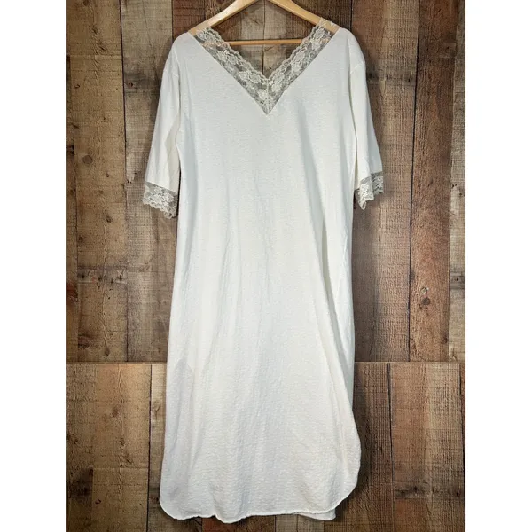 Vtg 80s Christian Dior Saks Fifth Avenue Lace Nightgown Cream White Slip Dress - Image 10