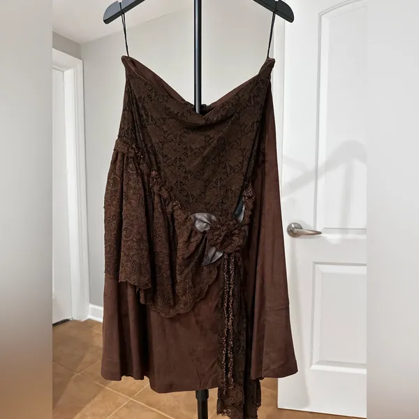 🆕 hazel Dark Brown Lace Panel Maxi Skirt Size L - Image 2