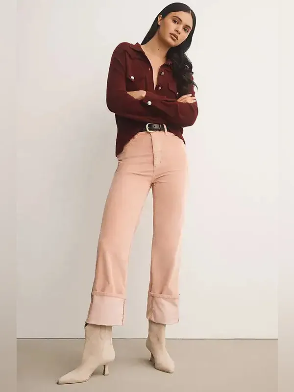 NWT Anthropologie Pilcro Scotty High Rise Cuffed Corduroy Pink Pants 27 - Image 2