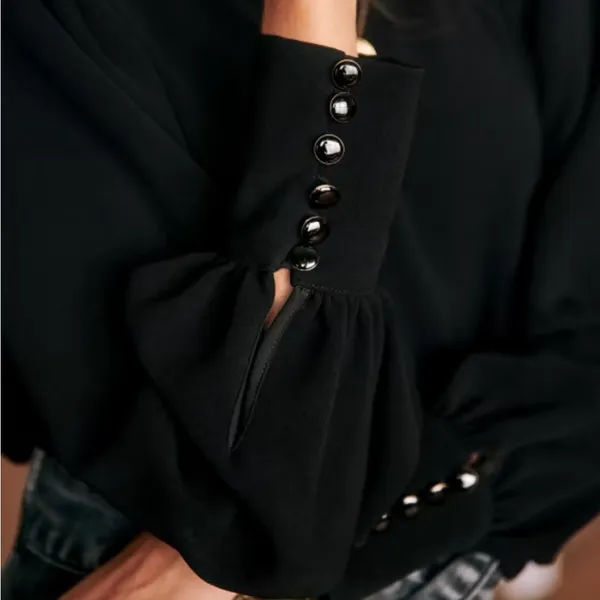 Sézane Black Benedicte Poof Button Sleeve Blouse - Image 4