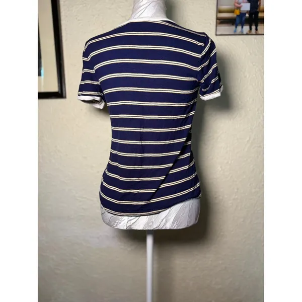 Pink Republic Striped Ringer Tee Navy Blue Yellow Size Small S - Image 2