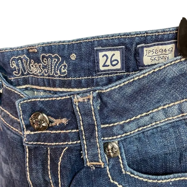 Miss Me Jeans Womens‎ Size 26 skinny cut Denim Embroidered Flower Pockets - Image 5