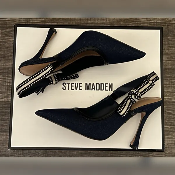 Steve Madden Women’s Bri Dark Denim Design Heels Size-6.5 - Image 11