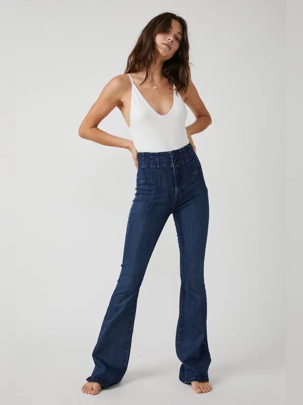 Free People We The Free Jayde Flare Jeans Indigo Blue Womens Size 27 - Image 4