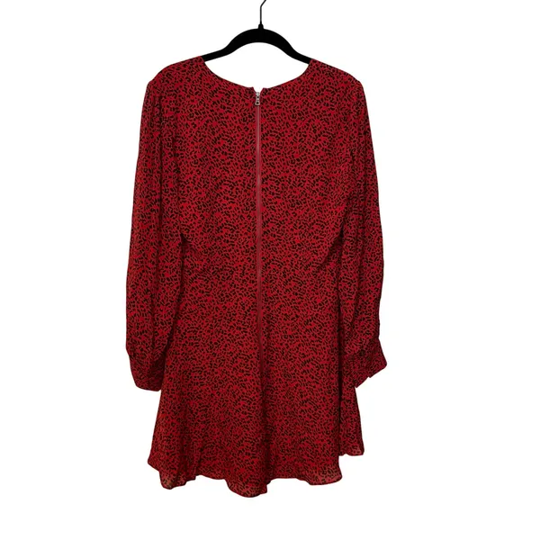 Alice + Olivia Red Cocktail Flare Leopard Long Sleeve Mini Dress Size 8 - Image 4