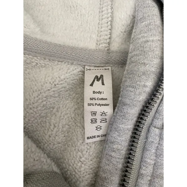 Gray Cropped Half Zip Hoodie Fleece Lined Kangaroo Pocket M - Image 3