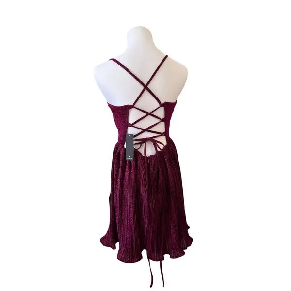 Lulu's Party Era Magenta Sparkly Lace-up Pleated Skater‎ Dress MEDIUM NWT Party - Image 6