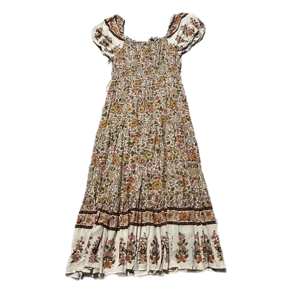 NWOT M By The River Women’s Floral Orange Cream Boho Bohemian Summer Maxi Dress - Image 3