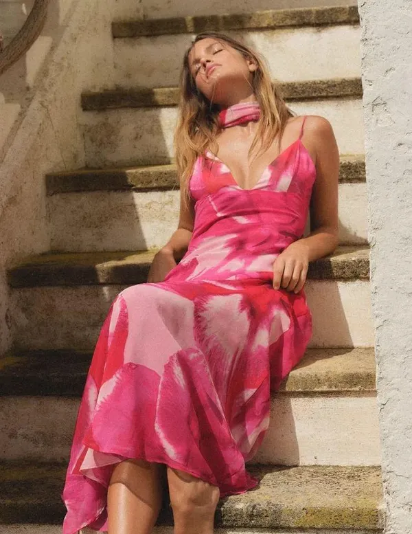 ZARA Elegant Pink Floral Maxi Dress - Image 2