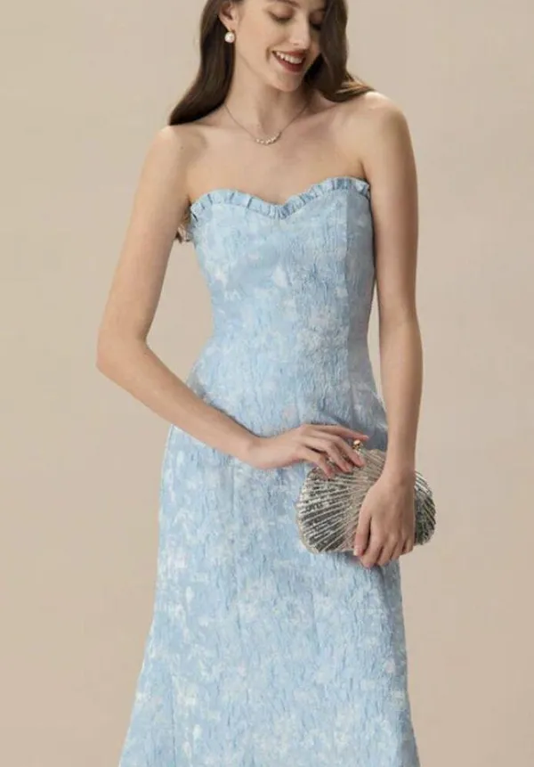 RIHOAS Previous Next Women's Blue Strapless Jacquard Midi Dress 3 - Image 2