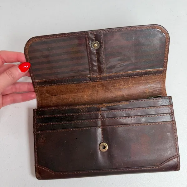 Brown Distressed Wallet Leather RFID Blocking Clutch Snap Accordion Organizer - Image 7