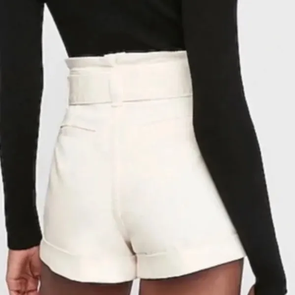 Express‎ Shortie Extreme High Rise with Tie Belt Paper Bag Shorts Cream Size 6 - Image 3