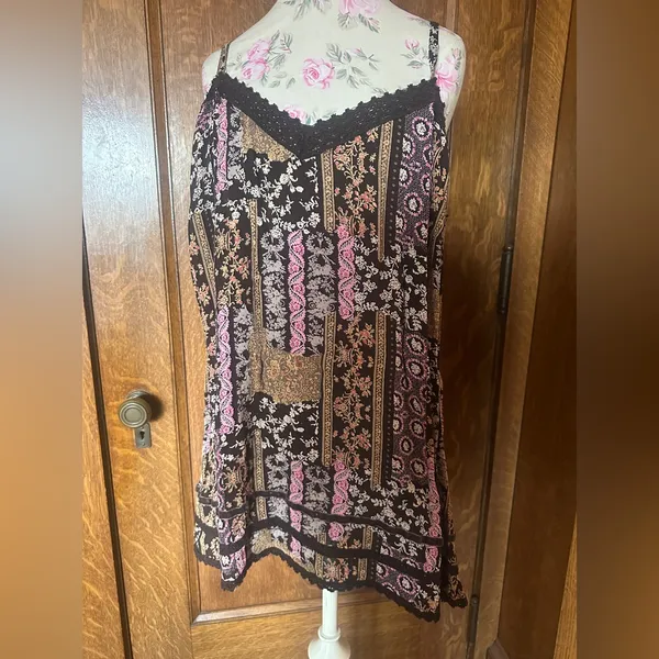Vtg Y2K faded glory boho Fairycore brown paisley babydoll tank, size L - Image 2