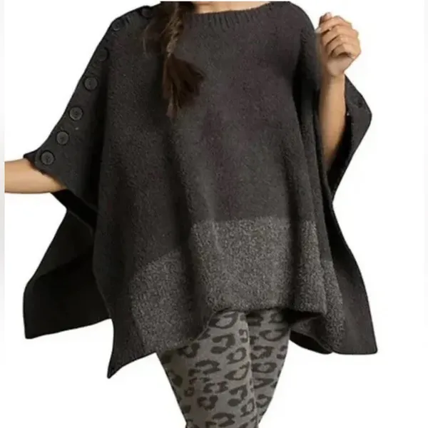 Barefoot Dreams CozyChic Coastline Grey Pullover Poncho One Size - Image 14
