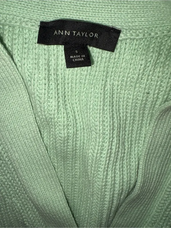 Ann Taylor Mint Ribbed Puff-Sleeve Button Cardigan - Image 2