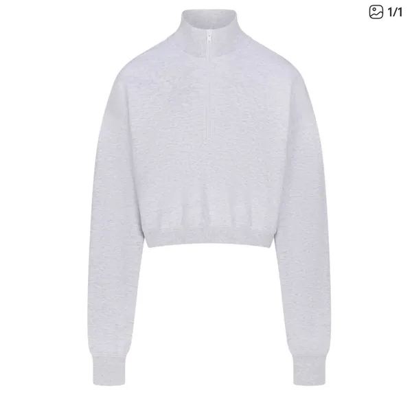 SKIMS Cotton Fleece Half Zip Sweatshirt Pullover Light Heather Grey M Limited Ed - Image 4
