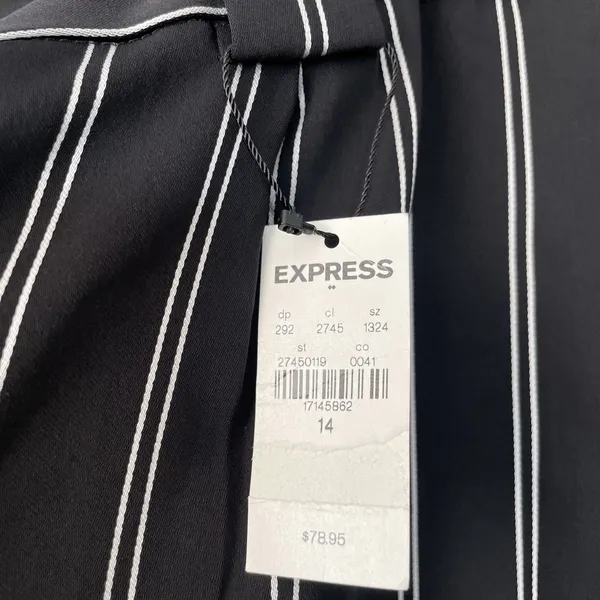 Express High Waist Pants Size 14 Black White Striped Pleated Paperbag Trouser - Image 6