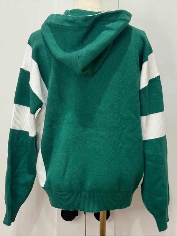 Anthropologie Daily Practice Nantucket Knit Hooded Sweatshirt XS Green Coastal - Image 5