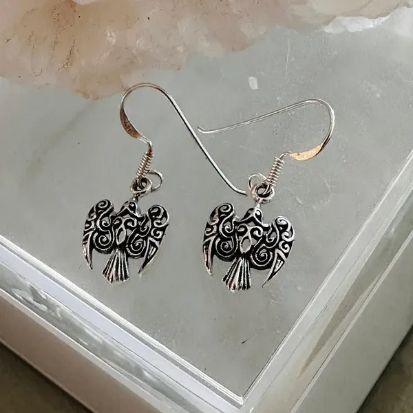 Sterling Silver Raven Filigree Drop Earrings - Image 3