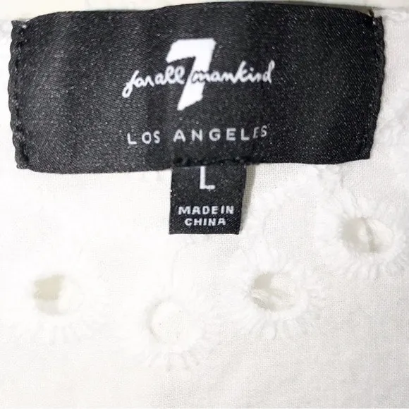 7 For All Mankind Floral Eyelet Lace Tiered Ruffle Midi Dress White Size L - Image 9