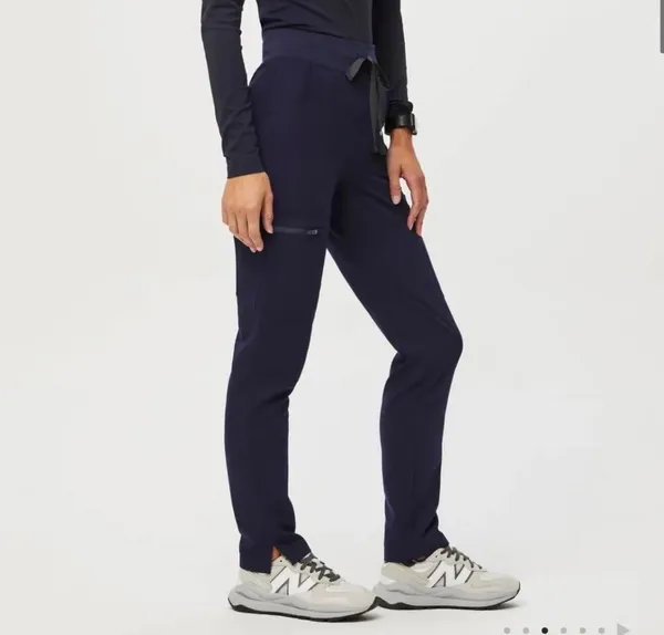 Figs navy blue yola high waisted skinny scrub pants with drawstring waist and pockets - Image 2