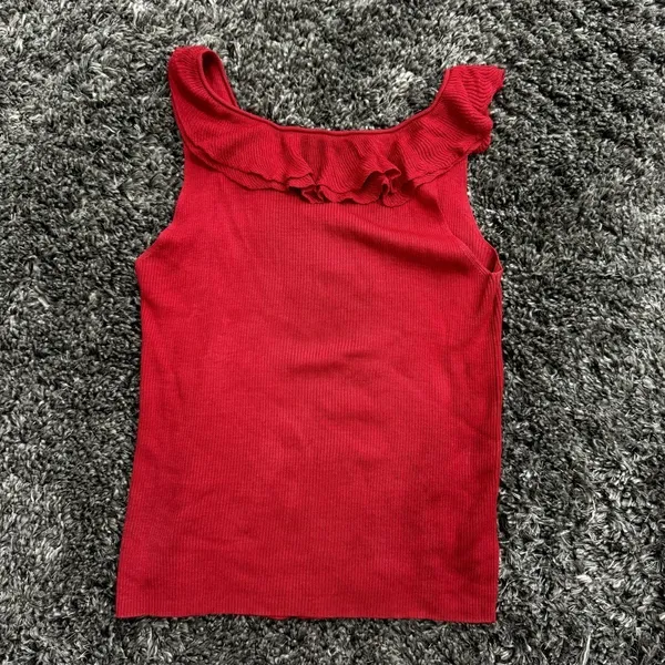 Lauren Ralph Lauren Ruffle Detail Tank Top Blouse in Red, Size M​​​​​ - Image 3