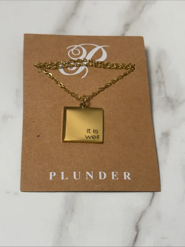 Plunder Gold Square Pendant Necklace with Engraved Sentiment - Image 2