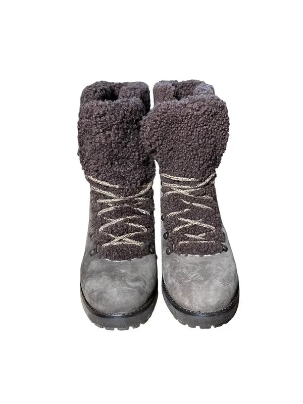 UGG Fraser Exposed Fur Stout Water-resistant Leather Combat Boots Size 7.5 Women - Image 2