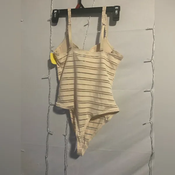 Women's Beige Striped Bodysuit Tan Size L - Image 3